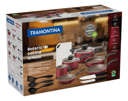 Bateria De Cocina Tramontina Paris 14 Piezas Color Rojo
