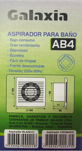 Extractor De Aire Para Baño Galaxia 4 Ab4 Silencioso