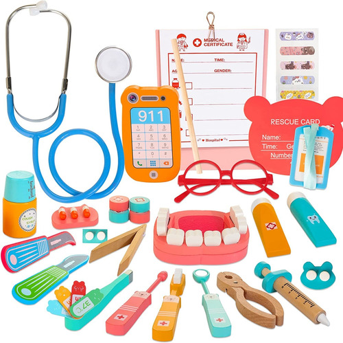 Kit Médico De Madera Para Niños, 41 Piezas Kit Médic...