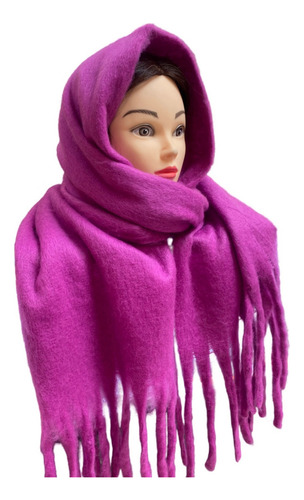 Echarpe Bufanda De Lana Otoño Invierno Maxi Bufanda Unicolor Color Fucsia Talla Estándar