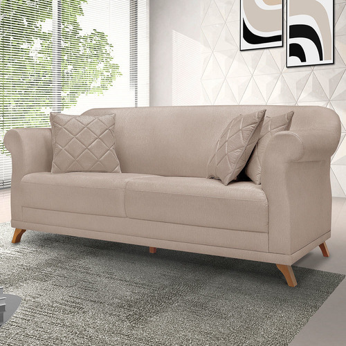 Sofá Living 2 Lugares 1,60m Vênus Linho Areia Pés Castanho