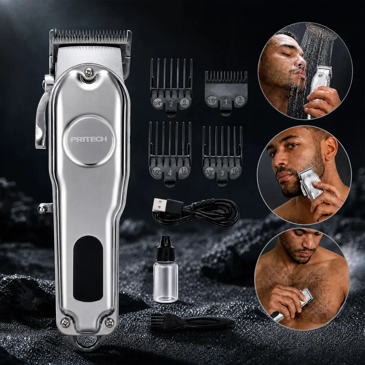 Máquina de Cortar Cabelo Pritech Elétrica Sem Fio Com Tela Digital