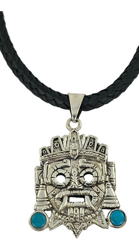 Dije De Tlaloc De Plata 925 Con Turquesas Naturales