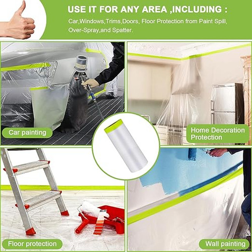 2 Rollos, Cinta Adhesiva Con Plástico Protector Para Cubrir