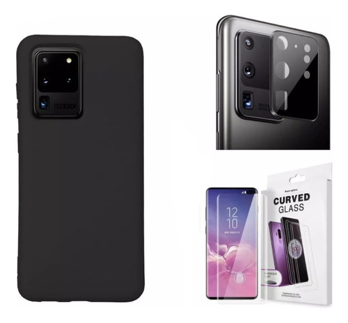 Kit - Case Soft Premium Negro Para Samsung S20 Ultra + Micas