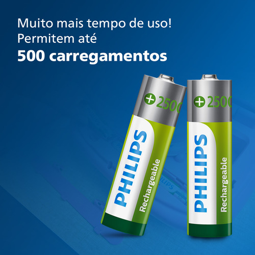 Kit 4 Pilhas Recarregaveis Aa Philips 2500mah - Envio Turbo