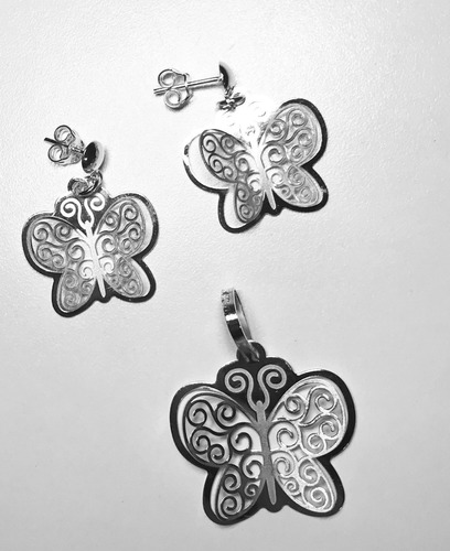 Aretes Y Dije Mariposa Monarca Plata 925 + Baño Plata Pura