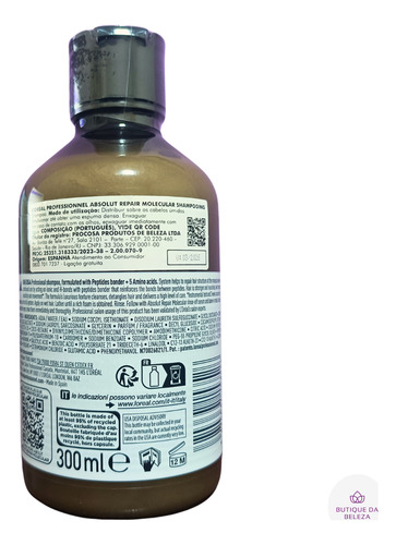Shampoo Loreal Absolut Repair Molecular 300ml Reconstrução