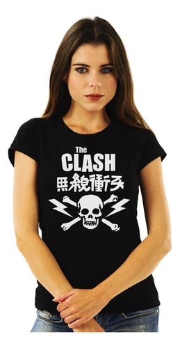 Polera Mujer The Clash Skull Logo Japones Punk Impresión Dir