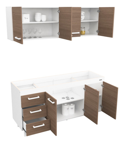 Combo Mueble Cocina 1,60 Mt. Alacena + Bajo Mesada Sin Bacha