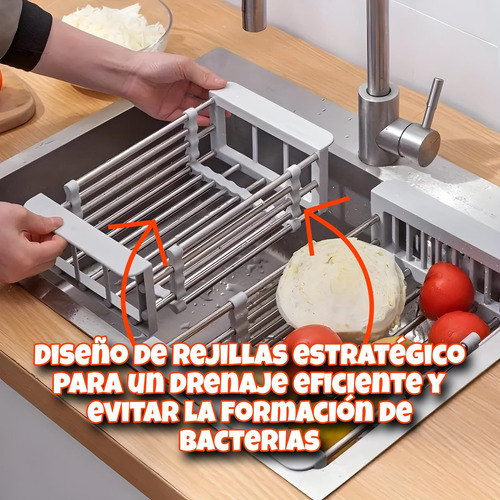 Escurridor Secaplatos Extensible Bacha Verduras Cocina Fruta Gris