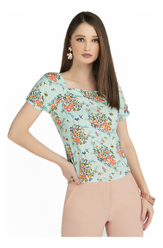 Blusa Dama Azul Multi Manga Corta Mundo Terra 133054