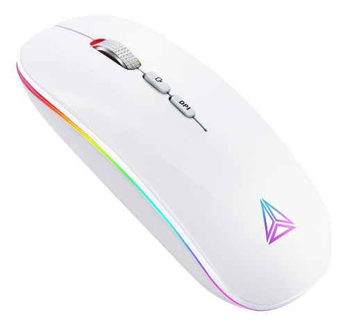 Mouse Inalámbrico Uineer Led Rgb, Bluetooth, Blanco