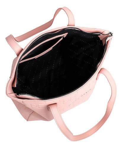 Bolsa Tote Casual Para Dama Perry Ellis Color Café Color Rosa Pálido Correa De Hombro Rosa Pálido Diseño De La Tela Embosado