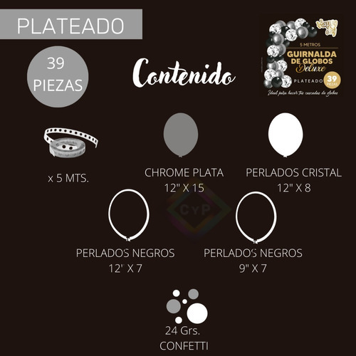 Imagen 2 de 3 de Kit Guirnalda Decoracion Globos Deluxe Confetti Arco Acetat Color Plateado