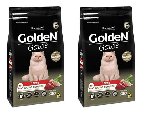 Ração Premier Pet Golden Gatos Adultos Carne 3kg Kit 2 Unid.