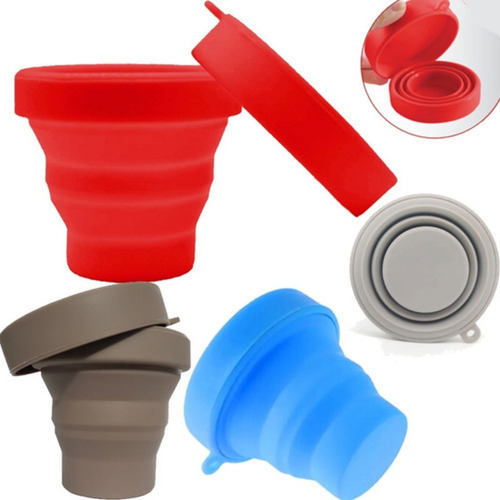 Copo Retrátil Silicone 150ml Tampa Bolso Camping Sanfonado Cor AAleatória