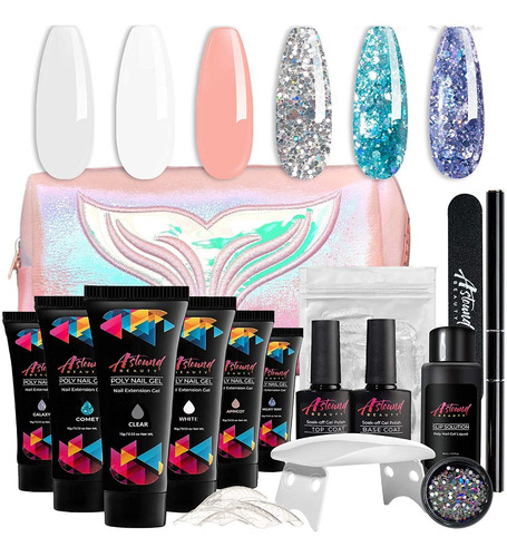 Kit De Uñas Polygel Con Lampara Led, Solucion Deslizante 