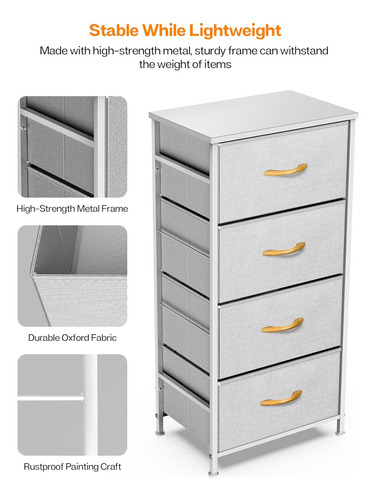 Cómoda Para Dormitorio, Cómoda De Tela Con 4 Cajones, Cómoda