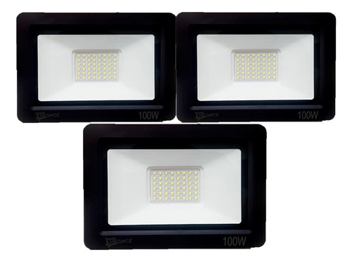 Kit 3 Refletor Led 100w Holofote Prova Dágua Ip67 Frio Cor da carcaça Preto Cor da luz Branco-frio BI-VOLT