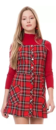 Vestido Juvenil Xadrez Vermelho 789110 Twoin