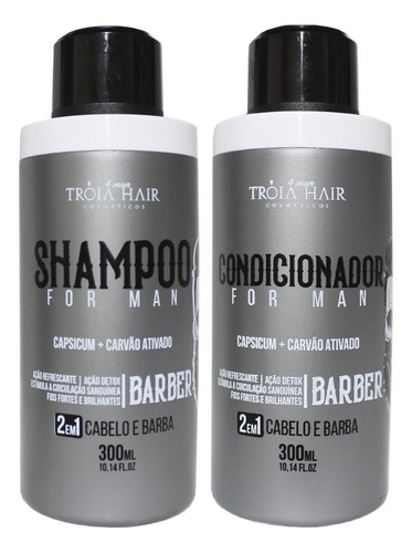 Shampoo + Condicionador Barba E Cabelo Tróia Hair 2x300ml