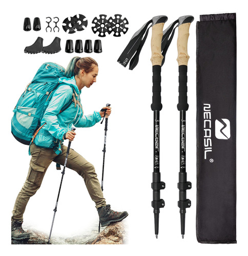 2 Bastones De Trekking Senderismo Ajustable Aluminio 17pcs