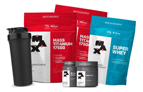 Combo Whey Protein Mass17500 Bcaa Creatina Max Sabores Sabor Baunilha