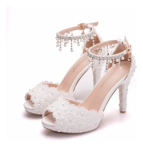Tacones Para Matrimonio Con Plataforma Y Encaje MercadoLibre