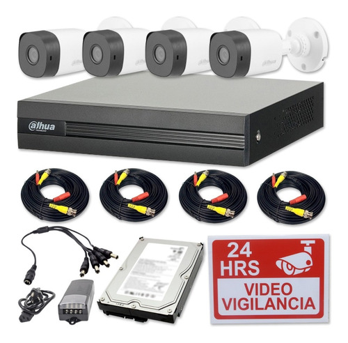 Imagen 1 de 9 de Kit Videovigilancia Dahua 4 Camaras 1mp + Hdd 500gb Frt