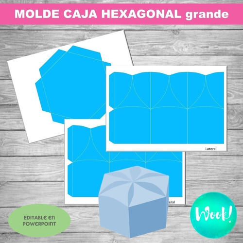 Kit Imprimible Molde Caja Hexagonal 3 Tamaños Editables