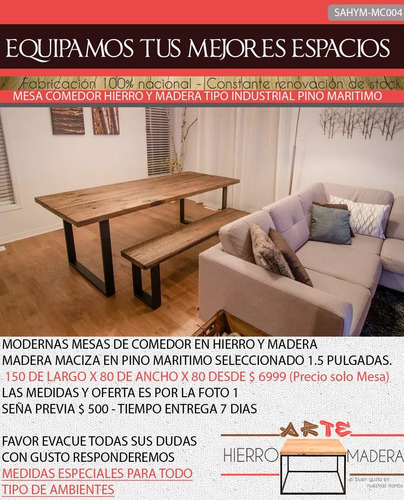 Mesa De Comedor Hierro Y Madera Pino Maritimo Unicos