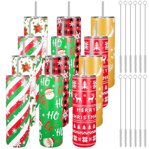 Sliner 12 Pcs Christmas Tumbler Con Tapa Y Paja De G78nc