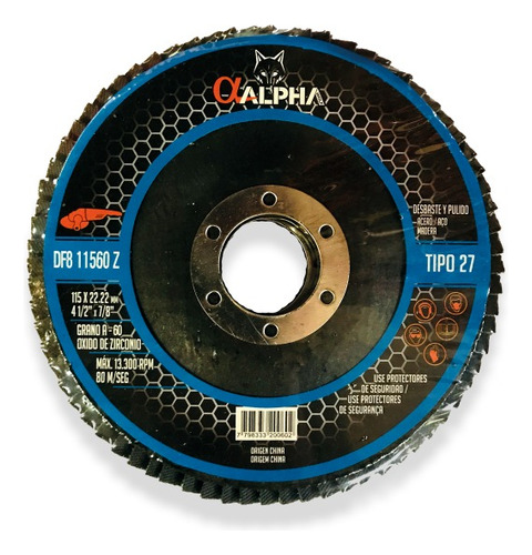 Disco Traslapado Flap 4 1/2 Za60 Azul Alphapro (pack 10und)