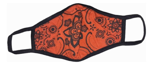 Tapabocas Top Diseños Variados Naranja Flores Negras