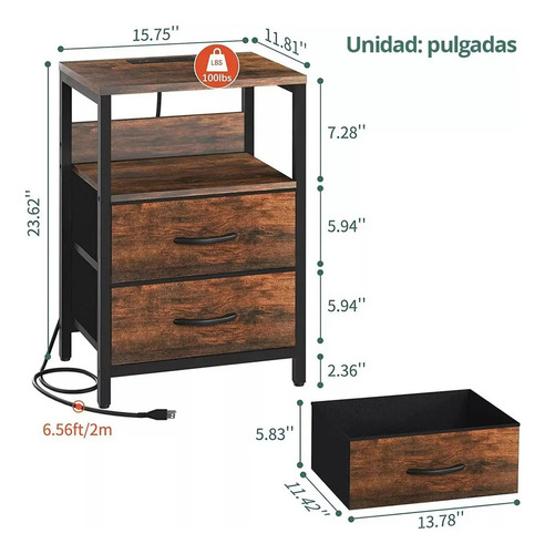 Buros De Recamara Moderna Con Estación De Madera Y 2 Cajones Marrón Oscuro