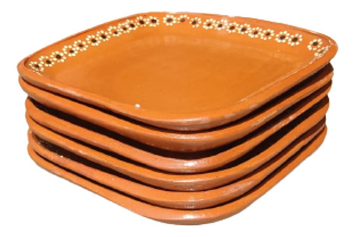 Plato De Barro Cuadrado Plano Extendido 6 Piezas 21 Cm