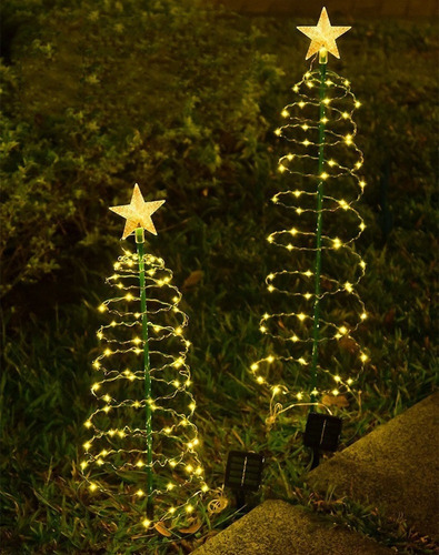 A 2 Piezas Luces Solares Árbol De Navideñas Adornos