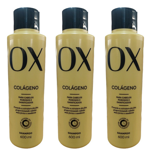 Shampoo Ox Colágeno Kit Com 3 Unidades De 600ml