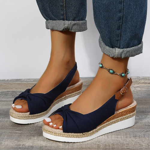 Zapatos De Verano 7j Boca De Pescado Tacón De Cuña Mediano M