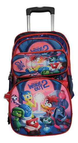 Mochila Lonchera Y Lapicera. Combo De Intensamente Con Llantas, Ruedas O Carrito Azul Marino Liso