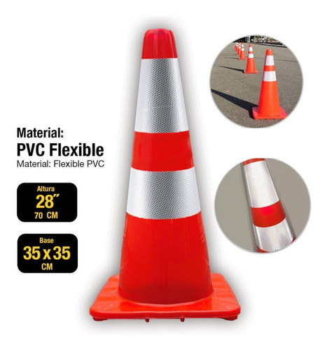 Cono De Seguridad Vial 28/70cm Naranja Doble Cinta Reflecti