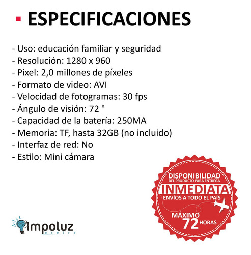 Mini Camara Espia Detector Humo Sensor Movimiento / Impoluz