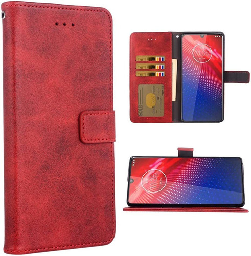 Funda Roja Billetera Cuero Para Moto Z4 Folio