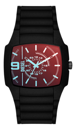 Reloj de pulsera Diesel Mega Chief DZ2166, analógico, para hombre, fondo negro, con correa de silicona color negro, bisel color negro y hebilla simple