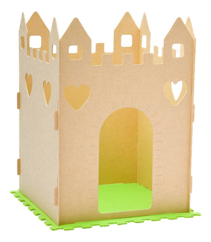 Casita Castillo Casa Infantil Montessori Madera 1x1m + Piso Color Madera Natural Floreado