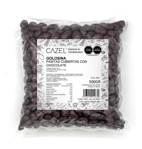 Pasas Cubiertas Con Chocolate 100% Natural Oaxaca 500g