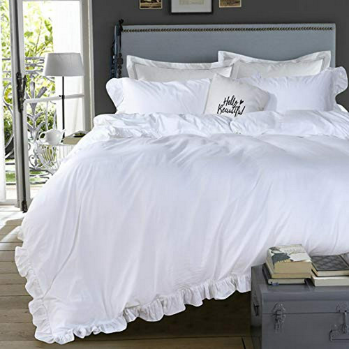 Casa 3 Piezas Duvet Cover Set Reina Lavada De Algodón Rizado