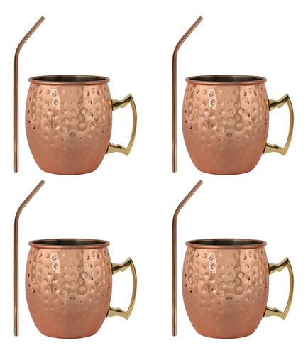 Set 4 Vasos Moscow Mule Mug Cobre + Bombillas Simplit