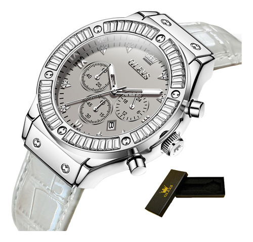 Reloj De Lujo Olevs Chronograph Luminous Calendar Color Del Fondo Gris